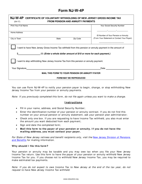 Form NJ W 4P Download Fillable PDF Or Fill Online Certificate Of 