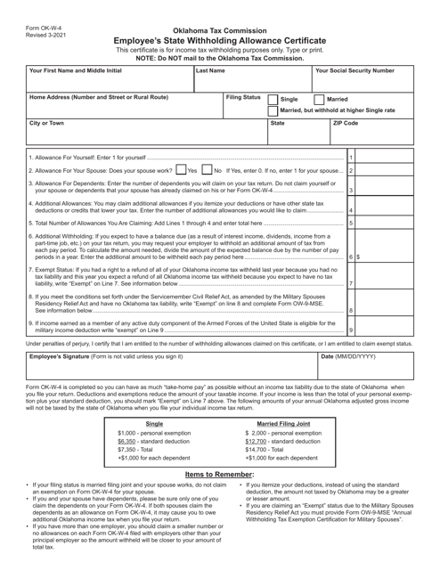 Form OK W 4 Download Fillable PDF Or Fill Online Employee s State 