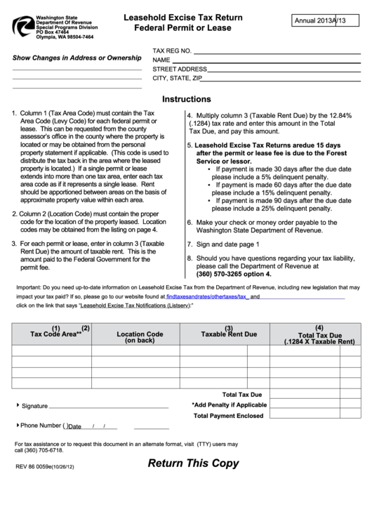 Form Rev 86 0059e Leasehold Excise Tax Return Federal Permit Or Lease 