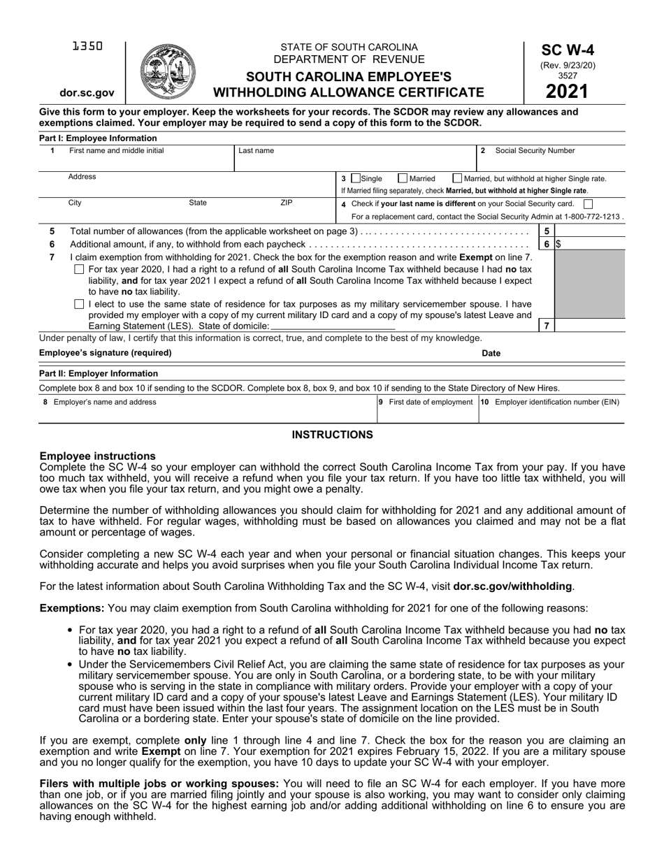 Form SC W 4 Download Fillable PDF Or Fill Online South Carolina