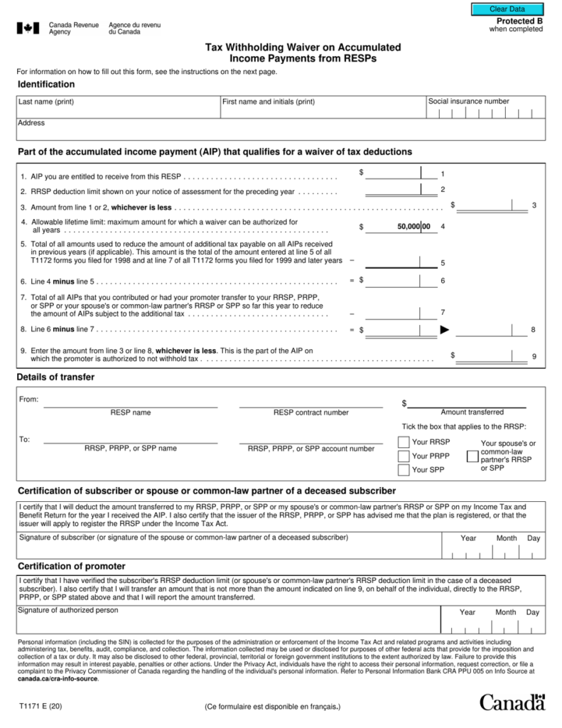 Form T1171 Download Fillable PDF Or Fill Online Tax Withholding Waiver 