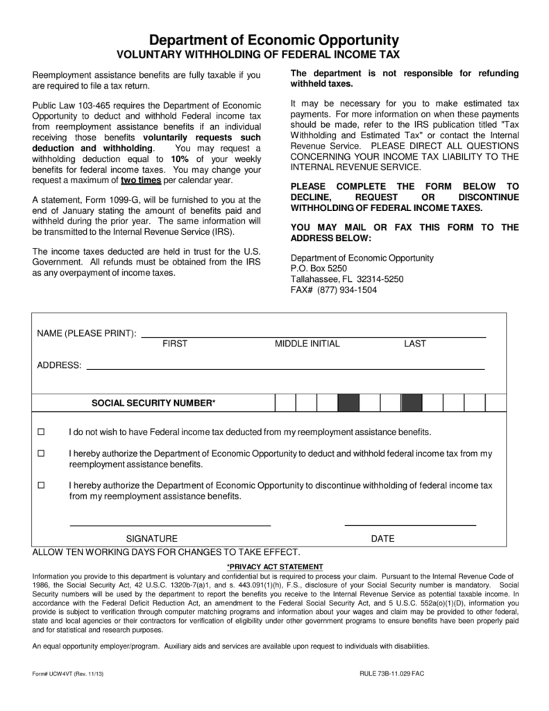 Form UCW4VT Download Printable PDF Or Fill Online Voluntary Withholding 