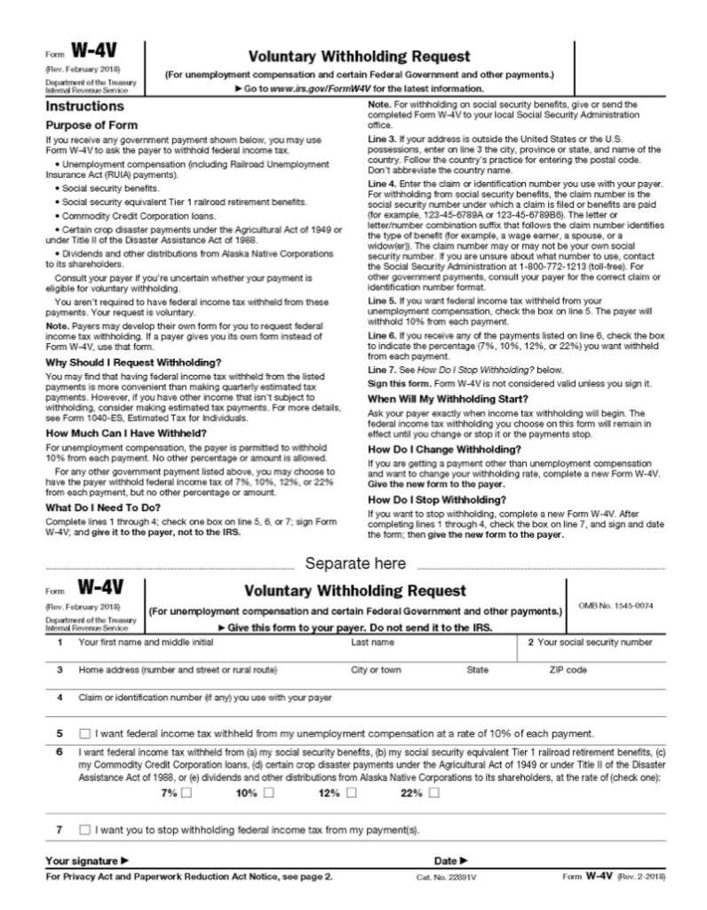 Form W 4V IRS Tax Forms Jackson Hewitt