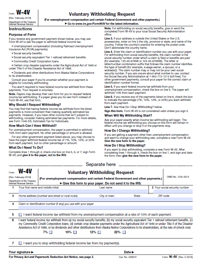 Form W 4V Voluntary Withholding Request Documentshelper