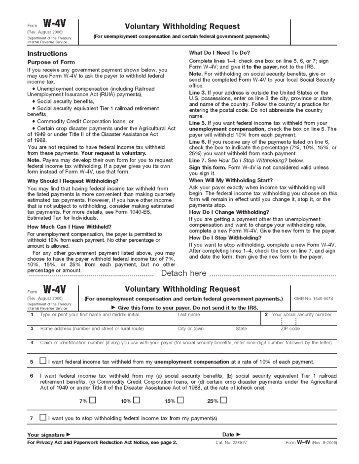 Form W 4V Voluntary Withholding Request W4 Form 2021 Printable