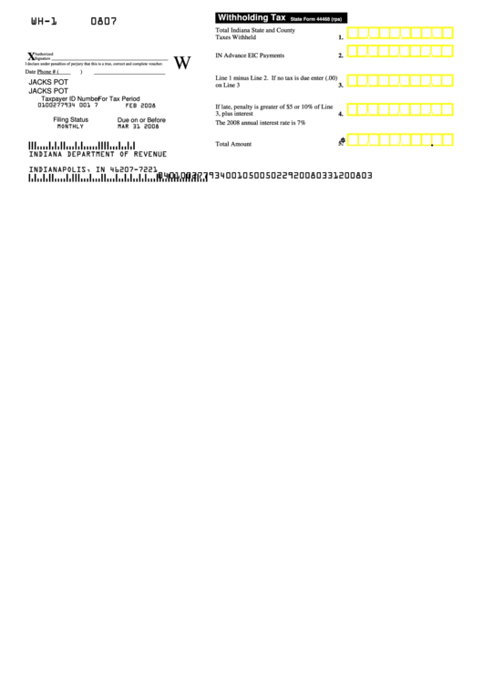 Form Wh 1 Withholding Tax Printable Pdf Download