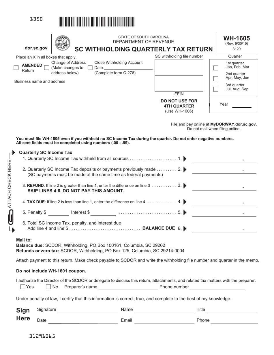 Form WH 1605 Download Printable PDF Or Fill Online Sc Withholding 