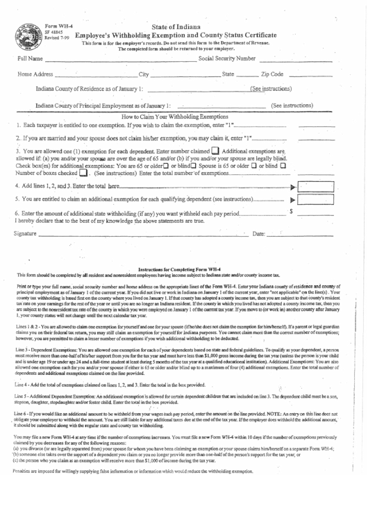 Form Wh 4 Employee S Withholding Exemption And County Status 