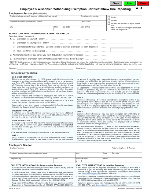 Form WT 4 Download Fillable PDF Or Fill Online Employee s Wisconsin 