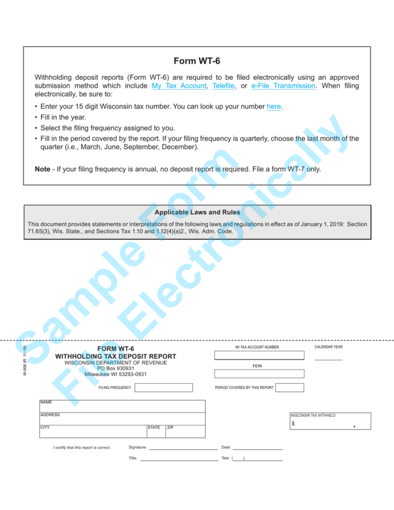 Form WT 6 Download Printable PDF Or Fill Online Withholding Tax Deposit 