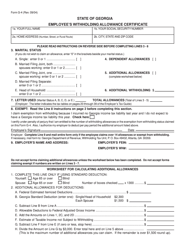 GA DoR G 4 2004 Fill Out Tax Template Online US Legal Forms