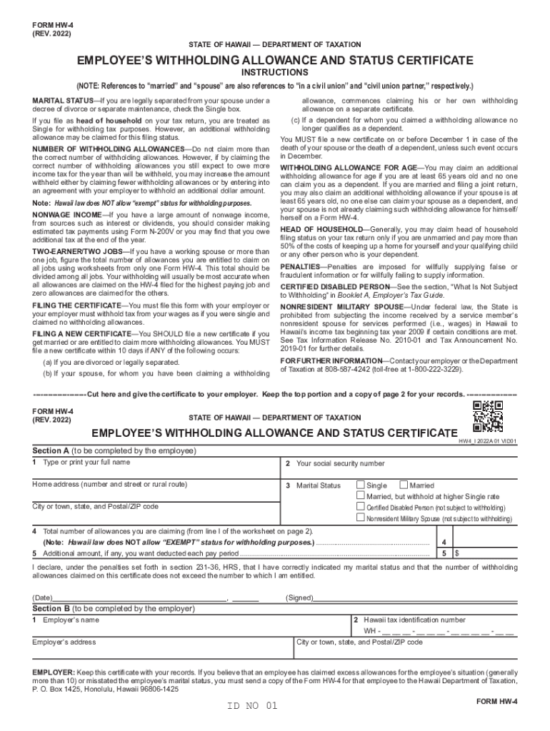 Hawaii Withholding Form Fill Out And Sign Printable PDF Template