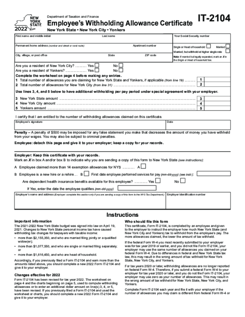 How To Fill Out New York State Withholding Form Fill Online 