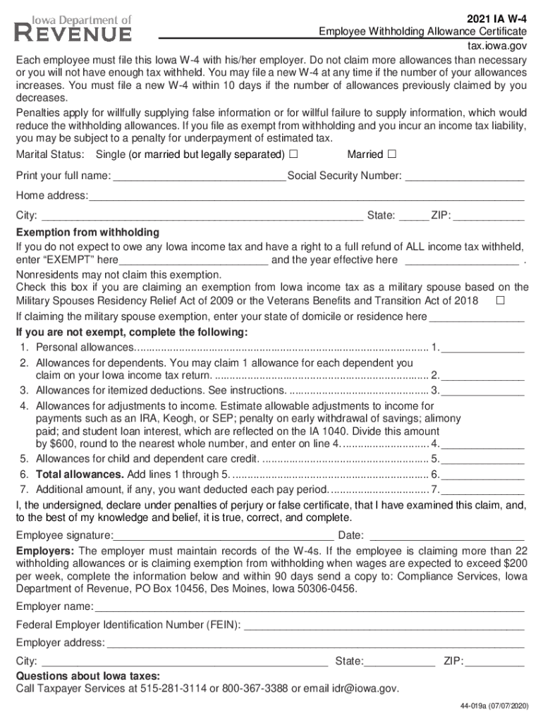 Iowa W 4 Form Fill Out Sign Online DocHub