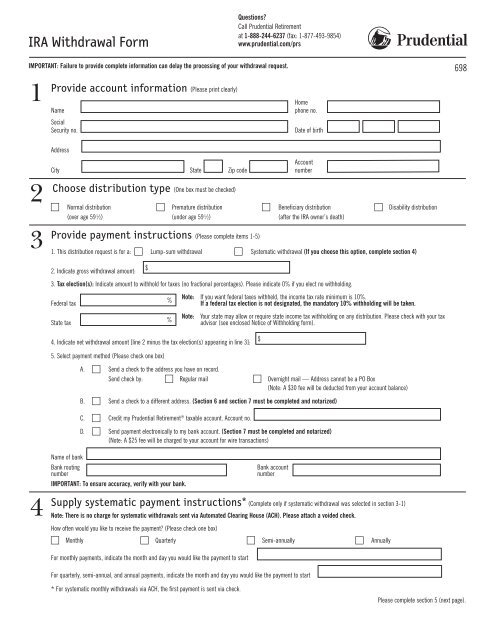 IRA Withdrawal Form Prudential