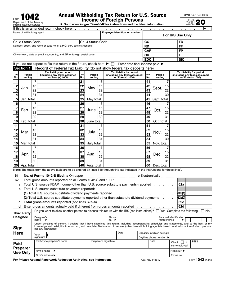 Irs Form 1042 Download Fillable Pdf Or Fill Online Annual Withholding 