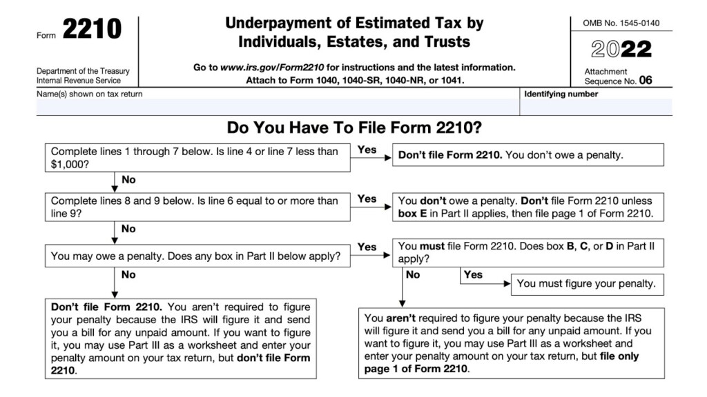 IRS Form 2210 Walkthrough Underpayment Of Estimated Tax By Individuals 