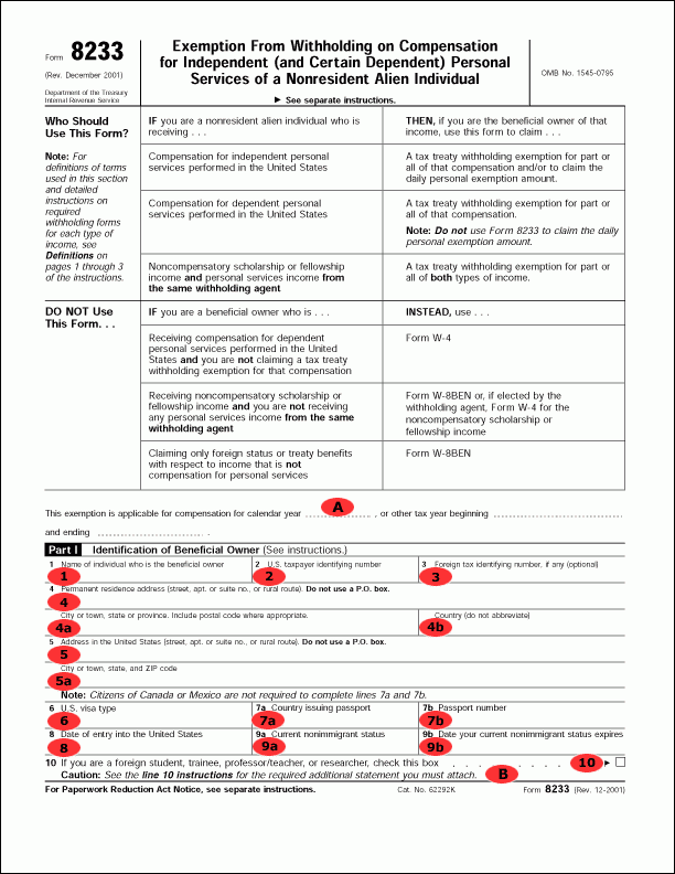 Irs Form 8233 Printable Pdf File Enter The Appropriate Calendar Year