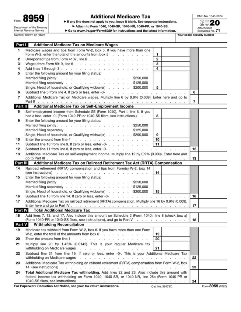 IRS Form 8959 Download Fillable PDF Or Fill Online Additional Medicare 