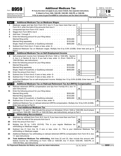 IRS Form 8959 Download Fillable PDF Or Fill Online Additional Medicare