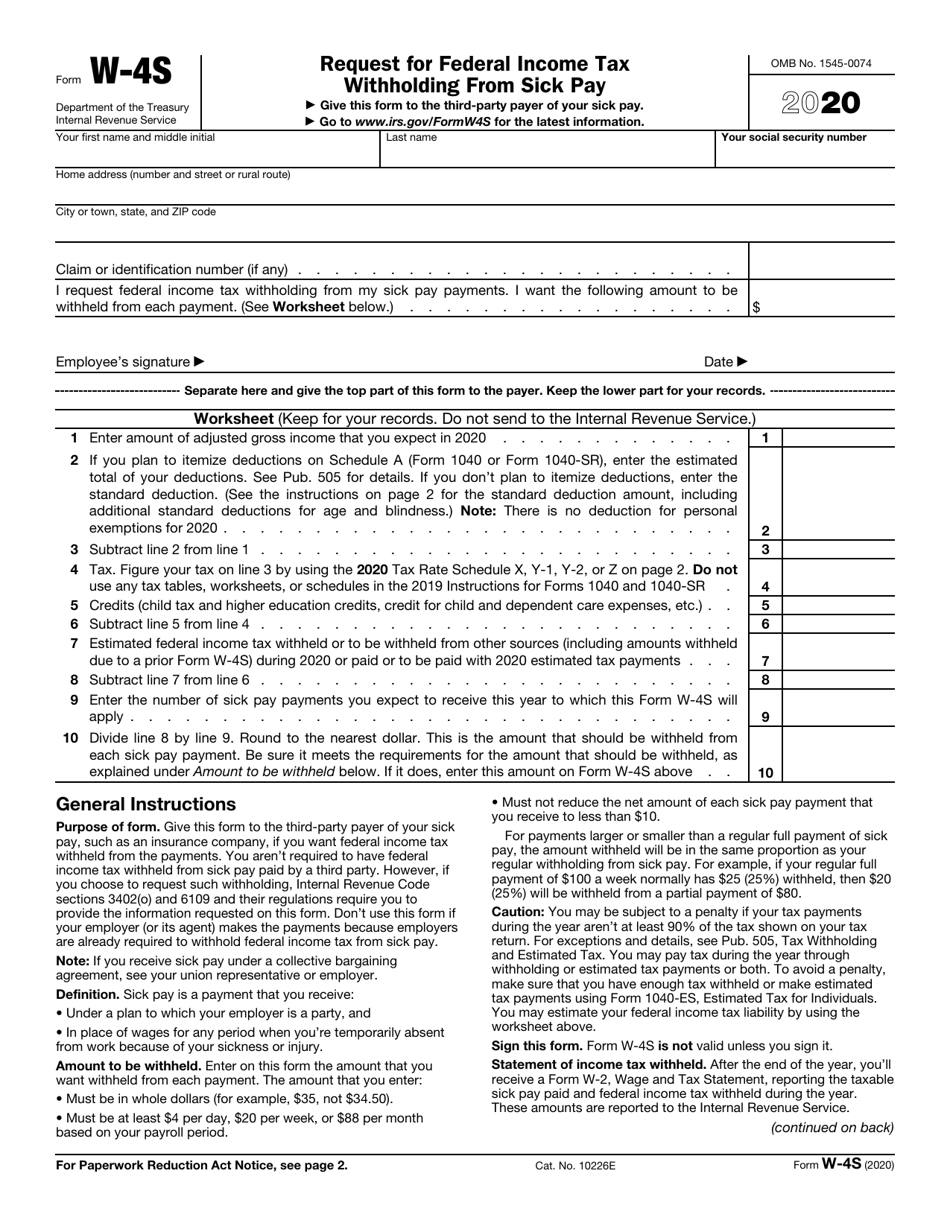 IRS Form W 4S Download Fillable PDF Or Fill Online Request For Federal 