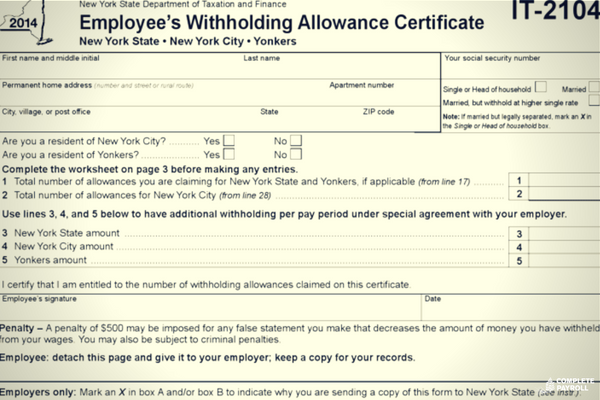 IT 2104 Form New York State Income Tax Withholding