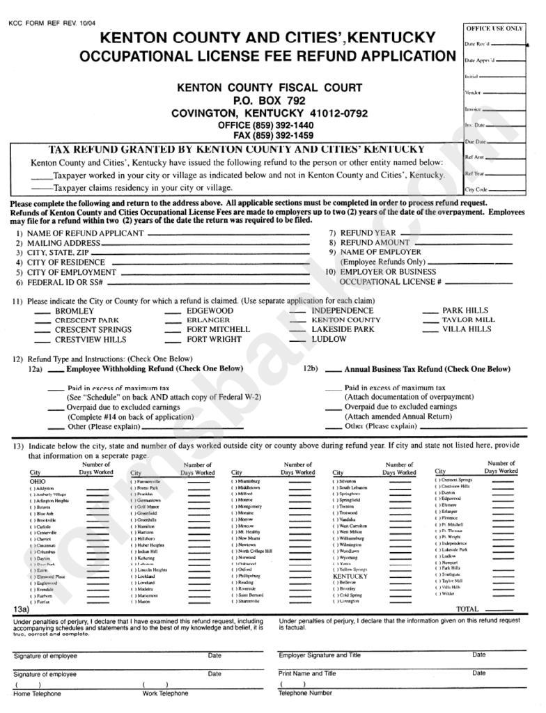 Kenton County Cities Kentucky Employee S Quarterly Withholding Form 