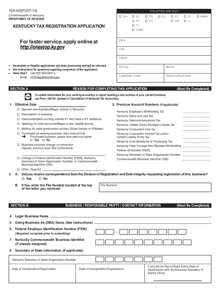 Kentucky Tax Registration Application Fill Out Sign Online DocHub