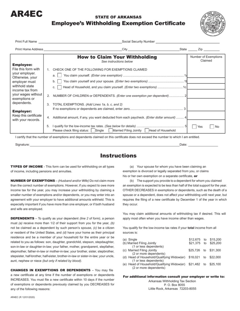 Louisiana Employee Withholding Exemption Certificate 2020 MPLOYERTA