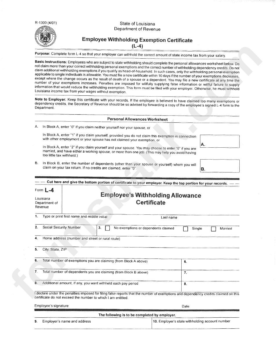 Louisiana Employee Withholding L 4 Form 2022 Employeeform