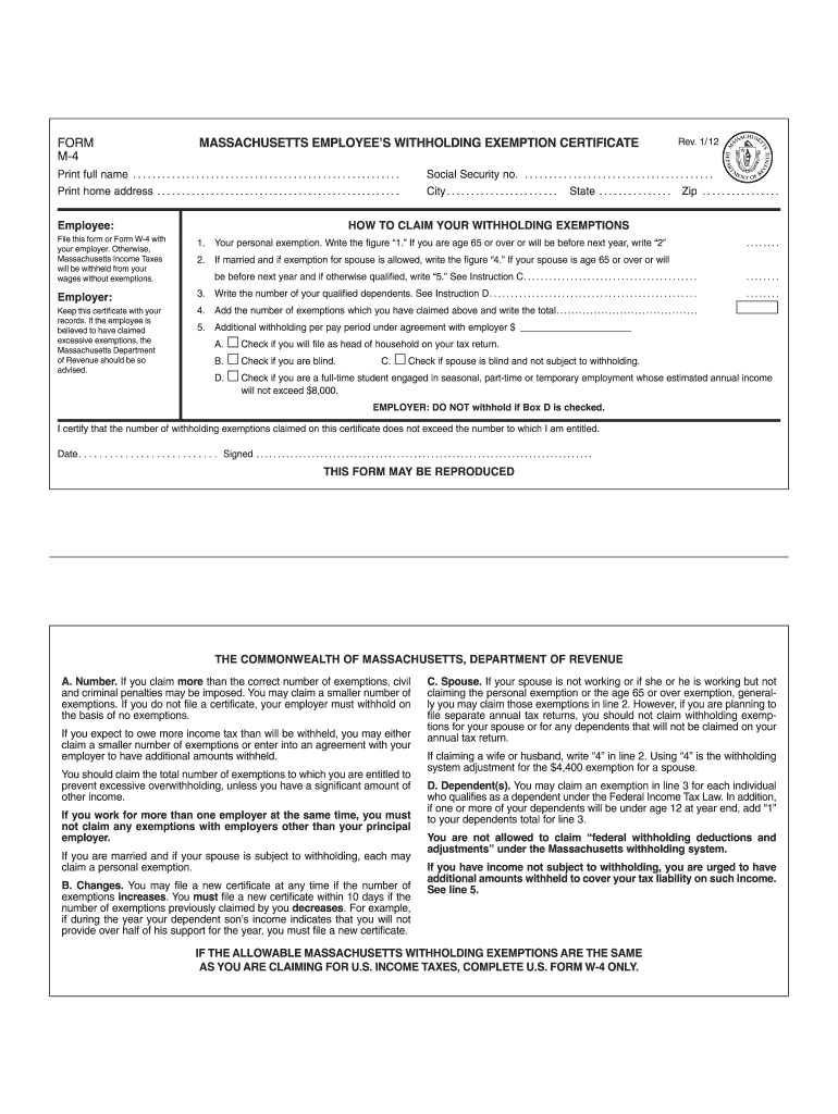 Ma Employee Exemption Form M Fill Out Sign Online DocHub