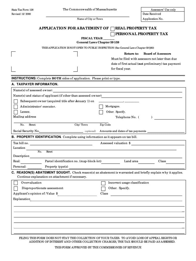 Ma State Tax Form 128 122000 Fill Out Sign Online DocHub