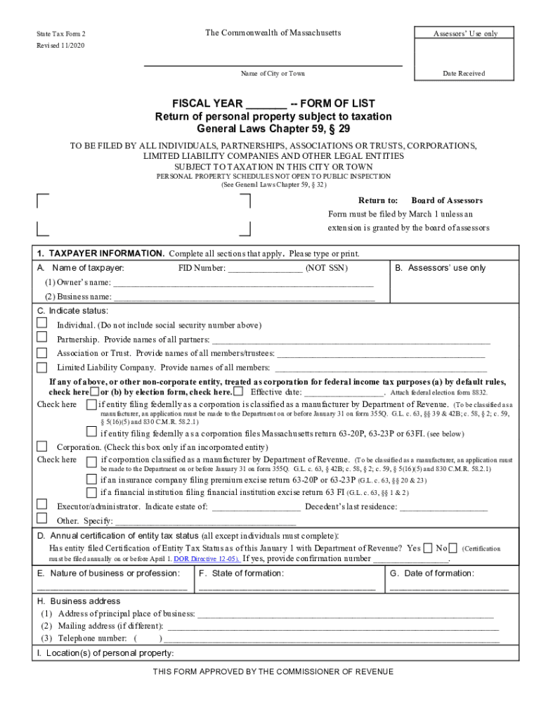 Ma State Tax Form 2 2020 2021 Fill Out Tax Template Online Us Legal 