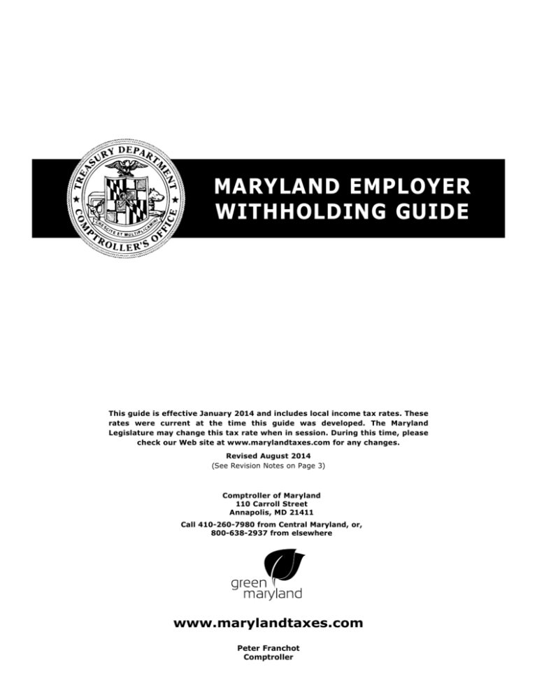 MARYLAND EMpLoYER WithhoLDiNg GuiDE