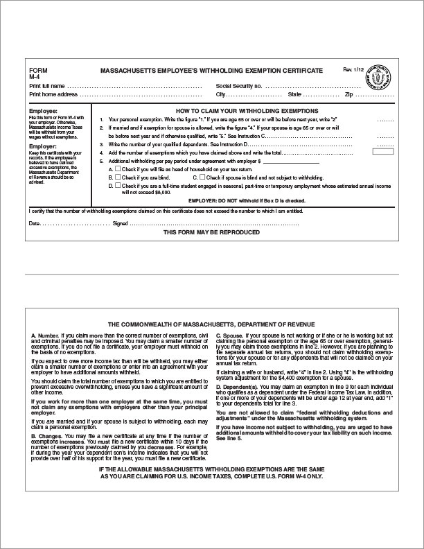 Mass dor withholding form m 4 Mass State Cleaning