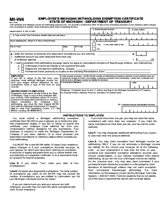 Michigan Employee Withholding Form 2022 2023 Employeeform