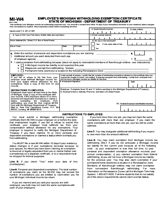 Michigan Employee Withholding Form 2022 2024 Employeeform