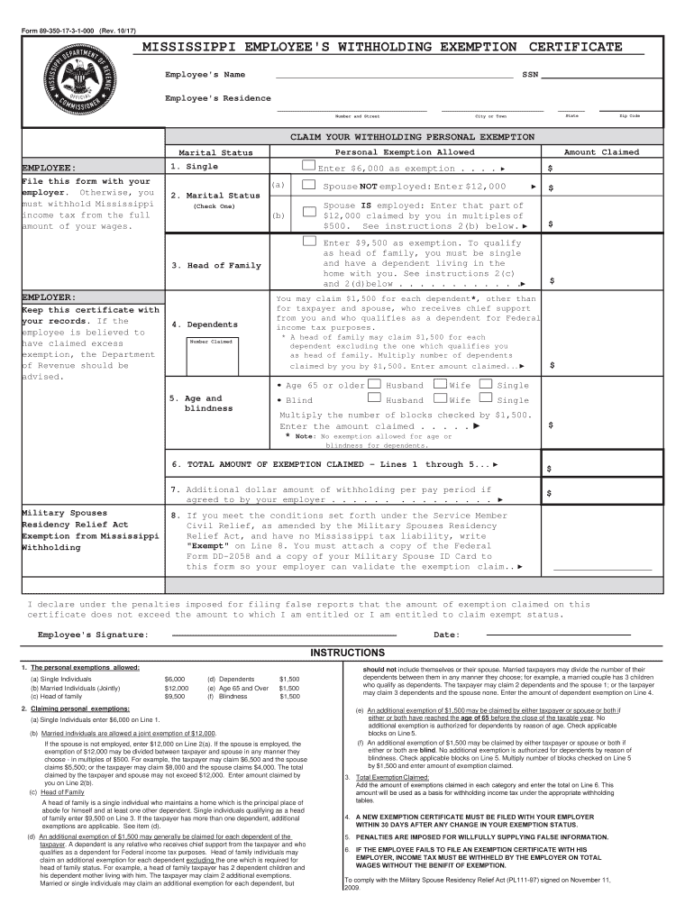 Mississippi Employee Withholding Form Fill Out And Sign Printable PDF