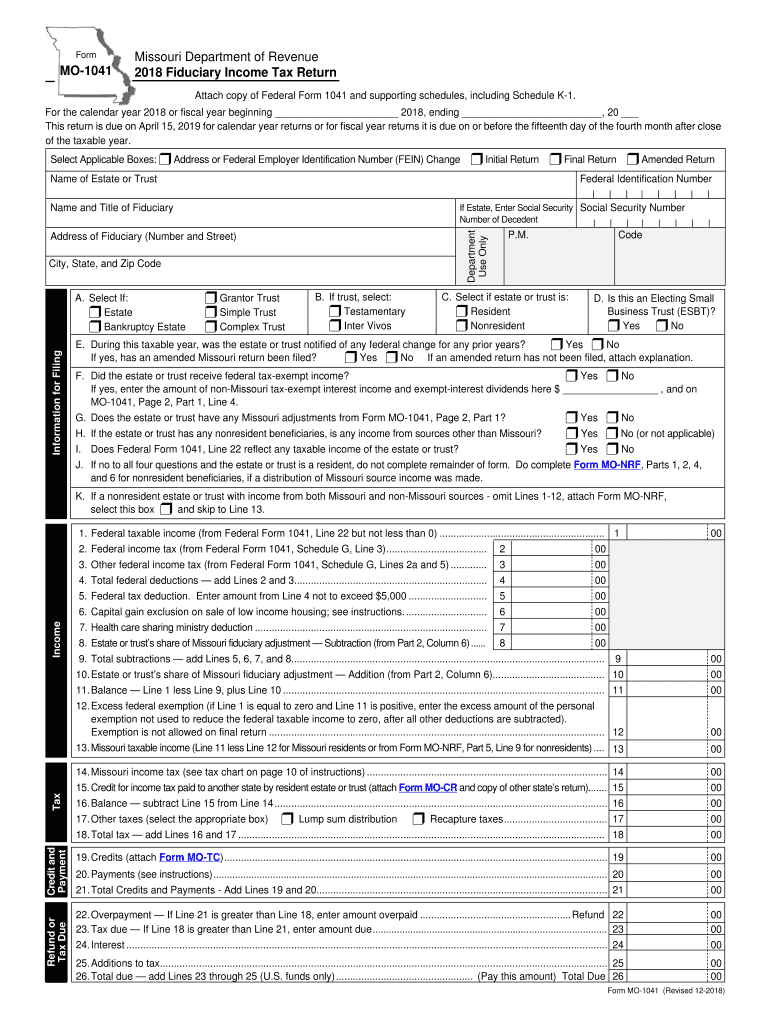 Missouri Income Tax Form 2018 Fill Out Sign Online DocHub