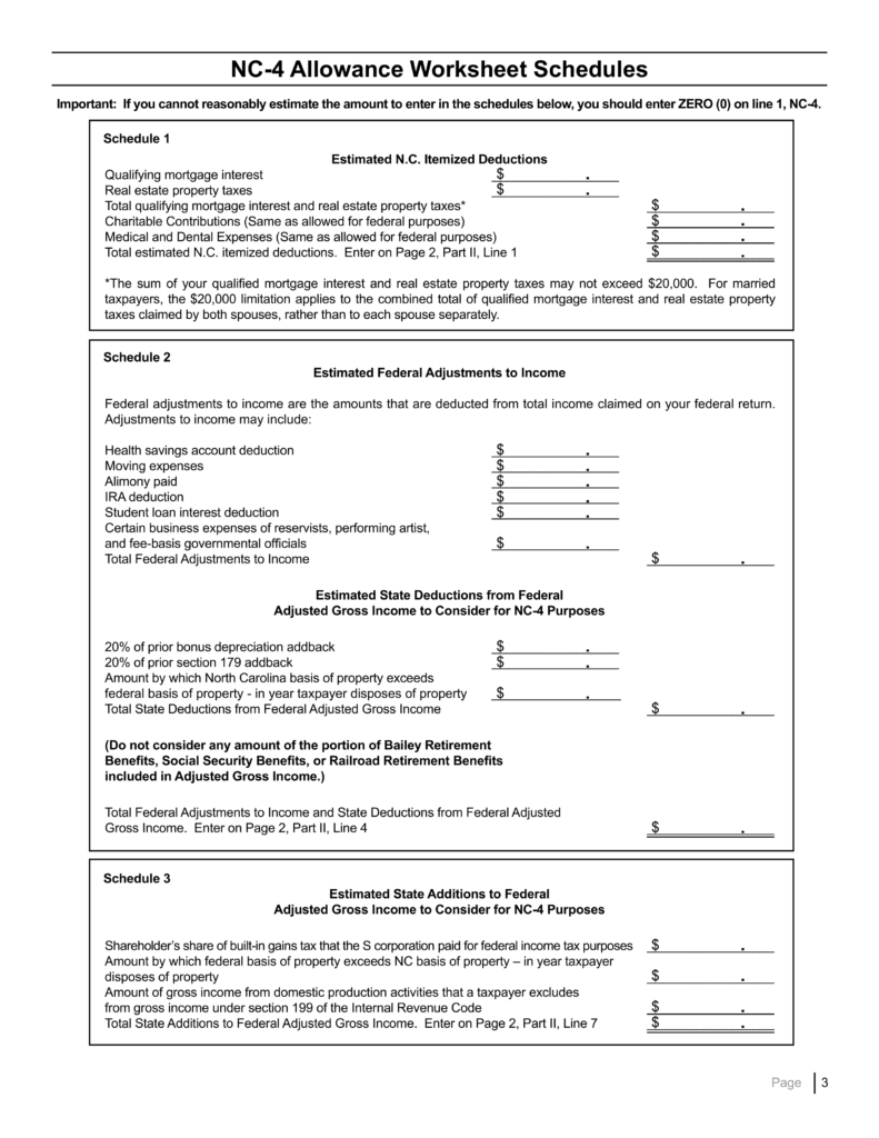 NC 4 Employee s Withholding Allowance Certificate North Carolina State 