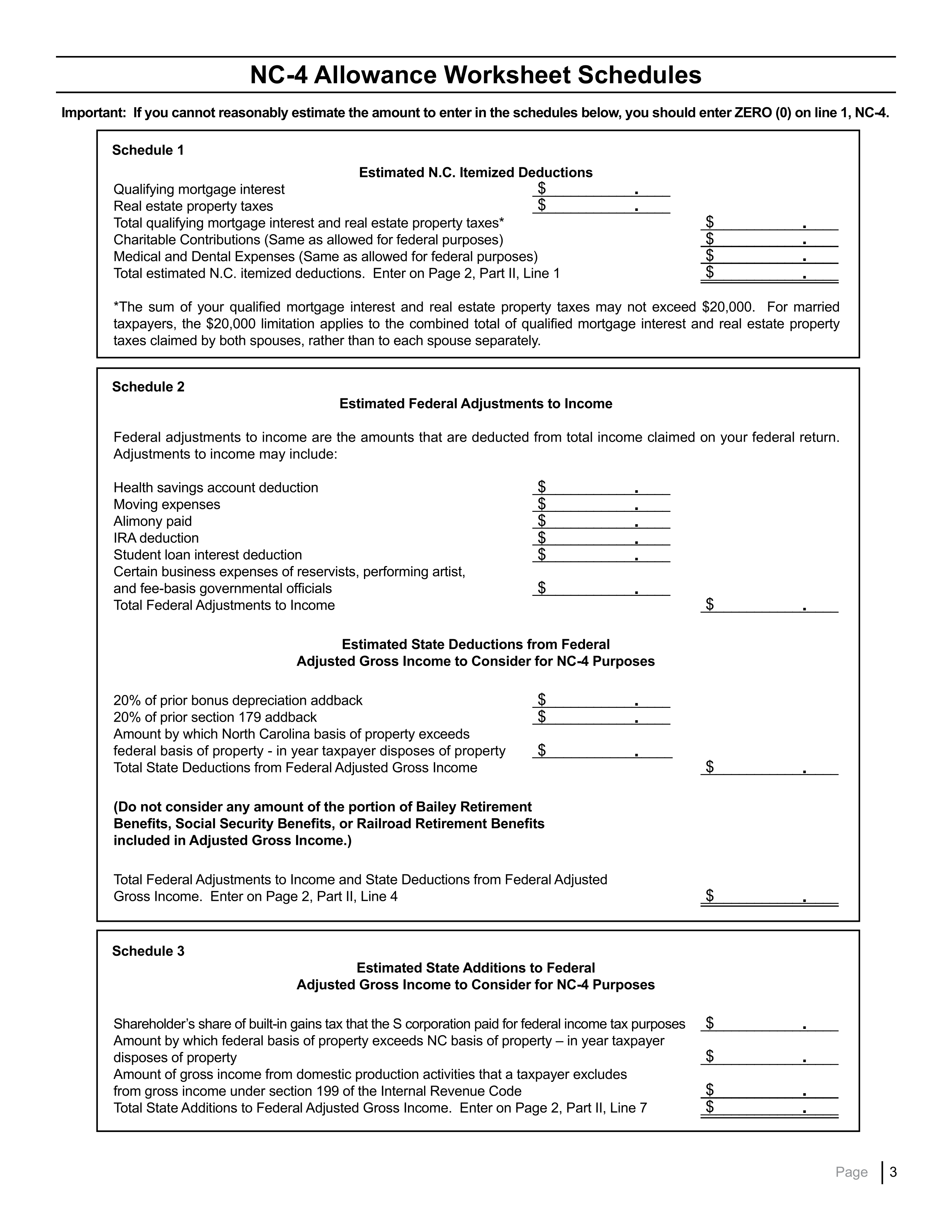 NC 4 Employee s Withholding Allowance Certificate North Carolina State 