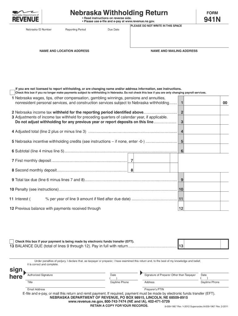 Nebraska Withholding Return 941n 2012 Form Fill Out Sign Online DocHub