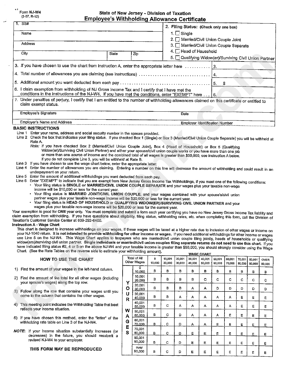 New Jersey W 4 Form 2022 W4 Form