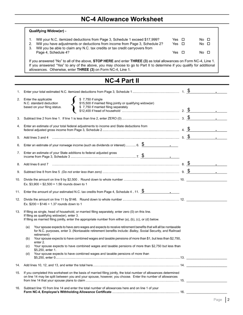 North Carolina State Withholding Form Nc 4 Ez WithholdingForm