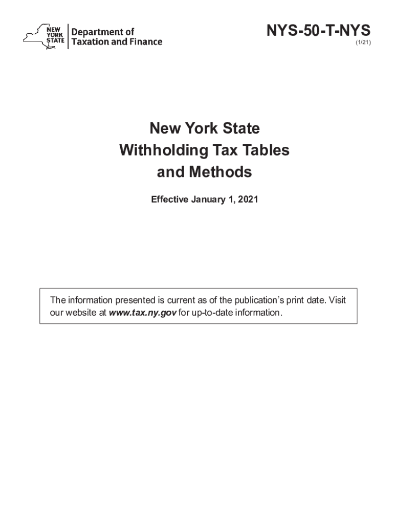 NYS 50 T NYS New York State Withholding Tax Tables And Methods Revised 