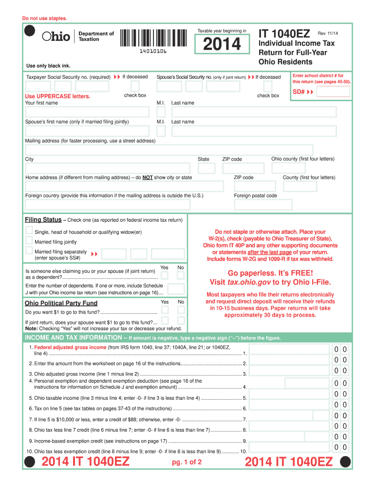 Ohio Form 2012 It 1040ez Fill Out Sign Online DocHub