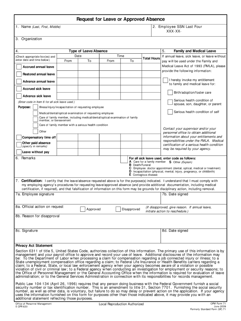 OPM 71 2009 2022 Fill And Sign Printable Template Online US Legal Forms