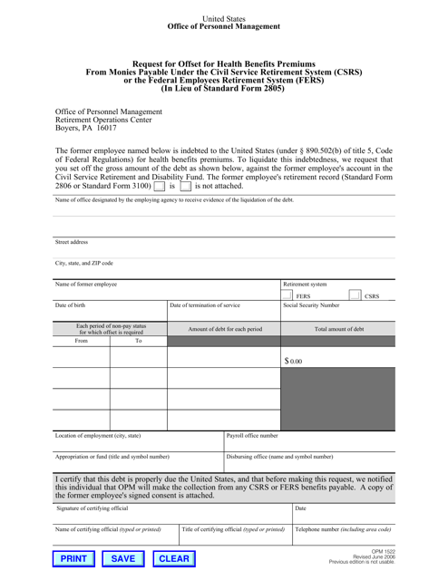 OPM Form 1522 Download Fillable PDF Or Fill Online Request For Offset 