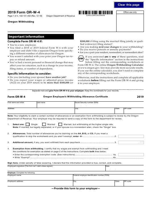 Oregon Employee Withholding Form 2022 2023 Employeeform