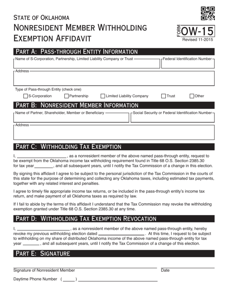 OTC Form OW 15 Download Fillable PDF Or Fill Online Nonresident Member 